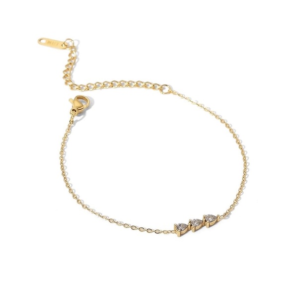 18K Gold Plated Dainty Zircon Bracelet*Birthstone Linear Pave Cubic Zirconia*JD - Picture 1 of 6